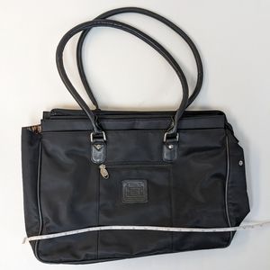 Geoffrey Beene Black Bag purse with orange and green striped interior